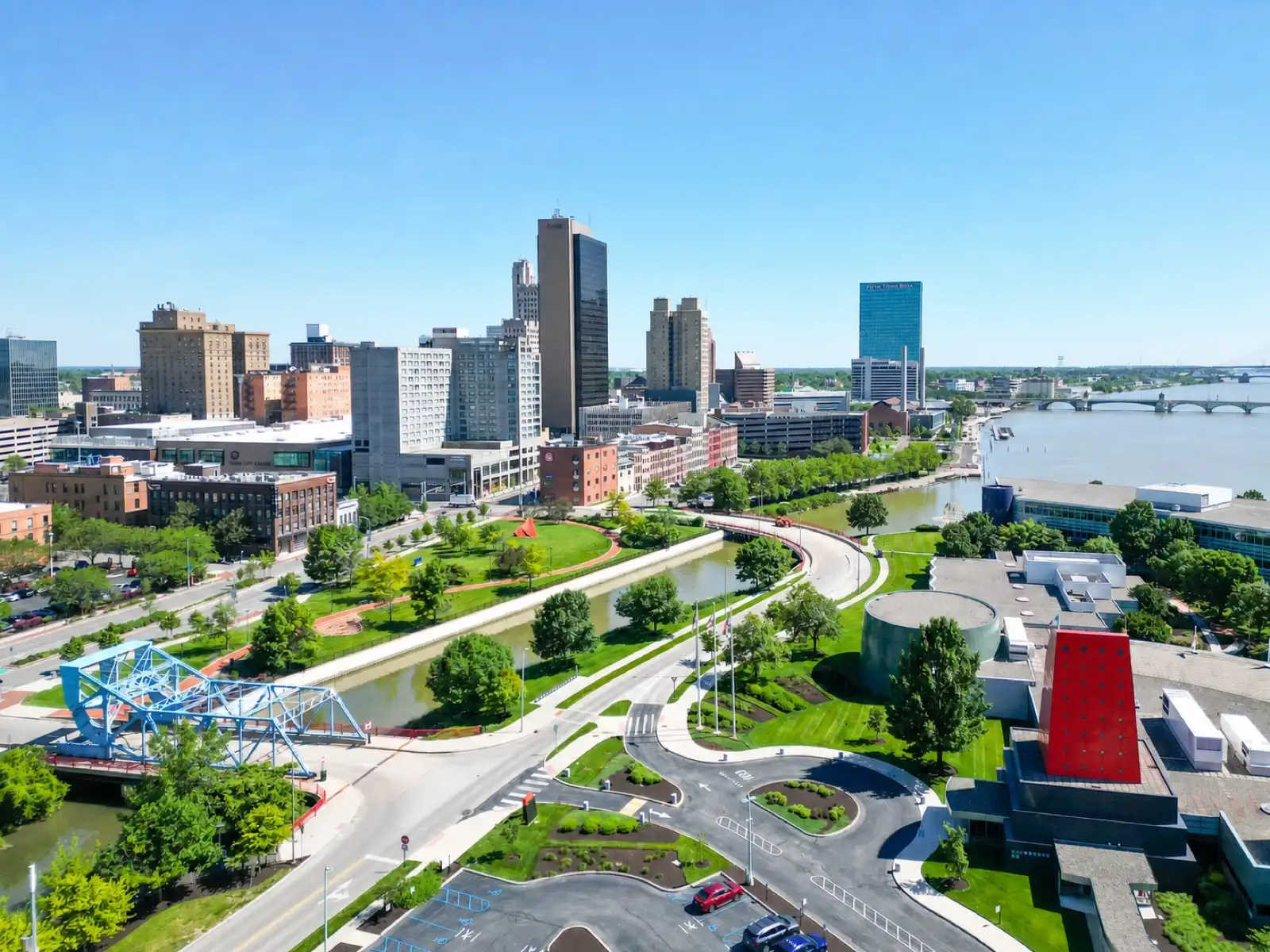 Aerial view of downtown Toledo and the Maumee River
